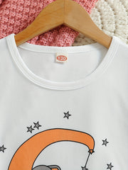 Moon Elephant Pattern Kid's Pajamas Set Letter Print PJ Set