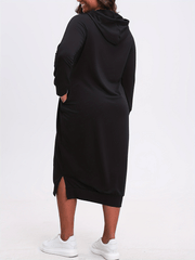 Solid Long Sleeve Hoodie Dress With Pockets