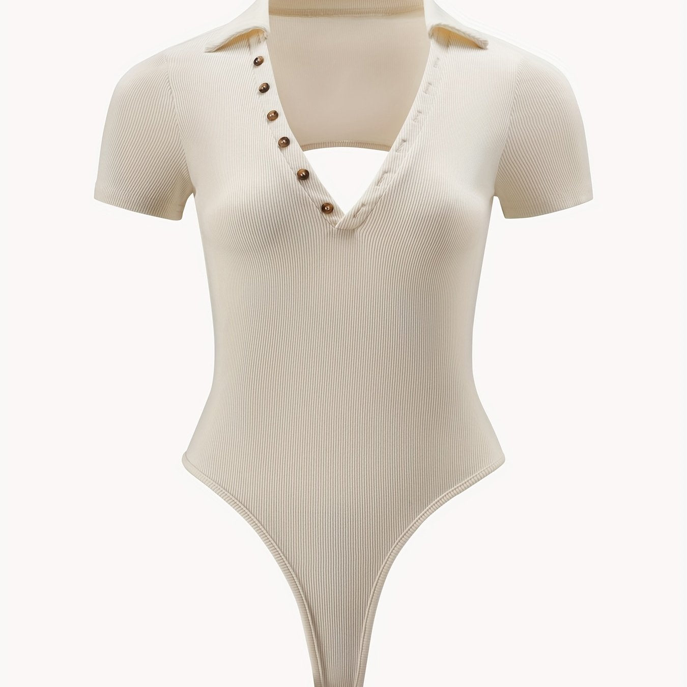 Solid Button V Neck Tie Bodysuit Sexy Short Sleeve Backless Bodysuit