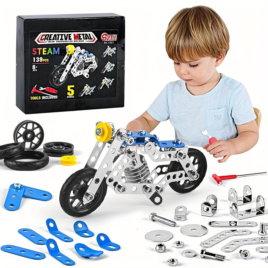 139pcs DIY Metal Assembled Motorcycle Model Car Toy