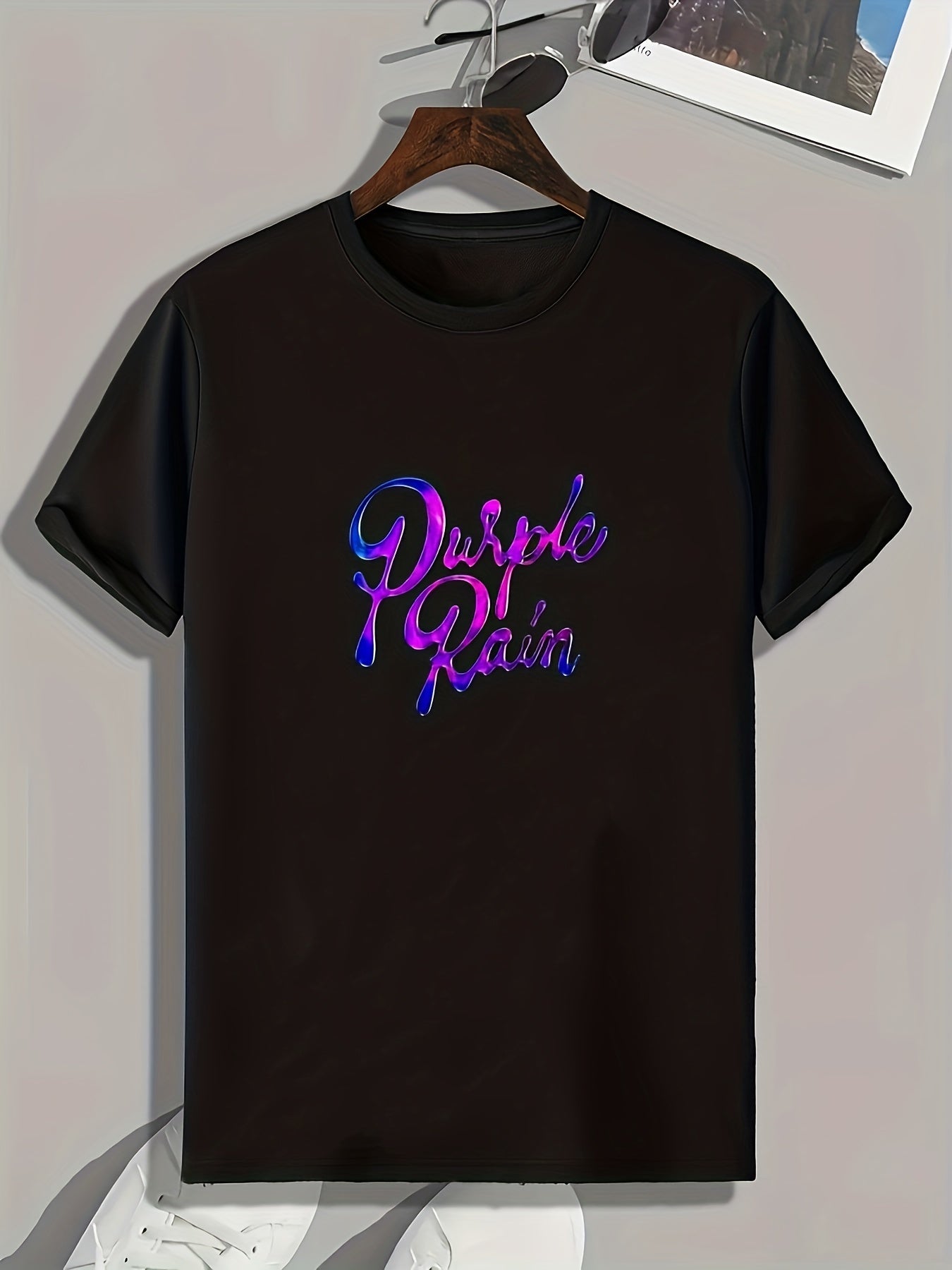 Purple Rain Print Men's Graphic T shirt for Summer