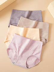4pcs Dot Textured High Waist Panties Soft Intimates Lingerie Underwear