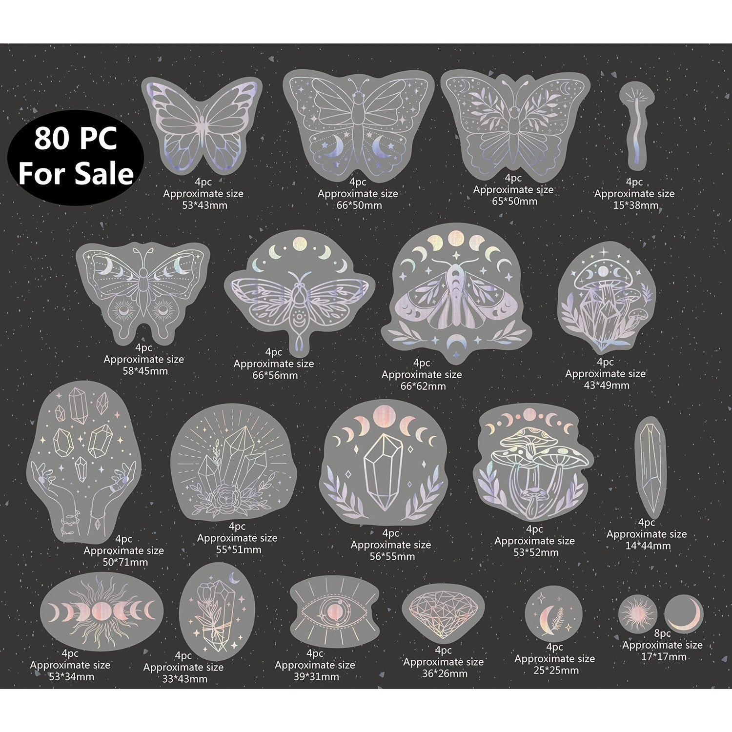 80Pcs Glitter Butterfly Moon Waterproof Stickers