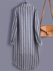Striped Long Sleeve Button Up Shirt Dress