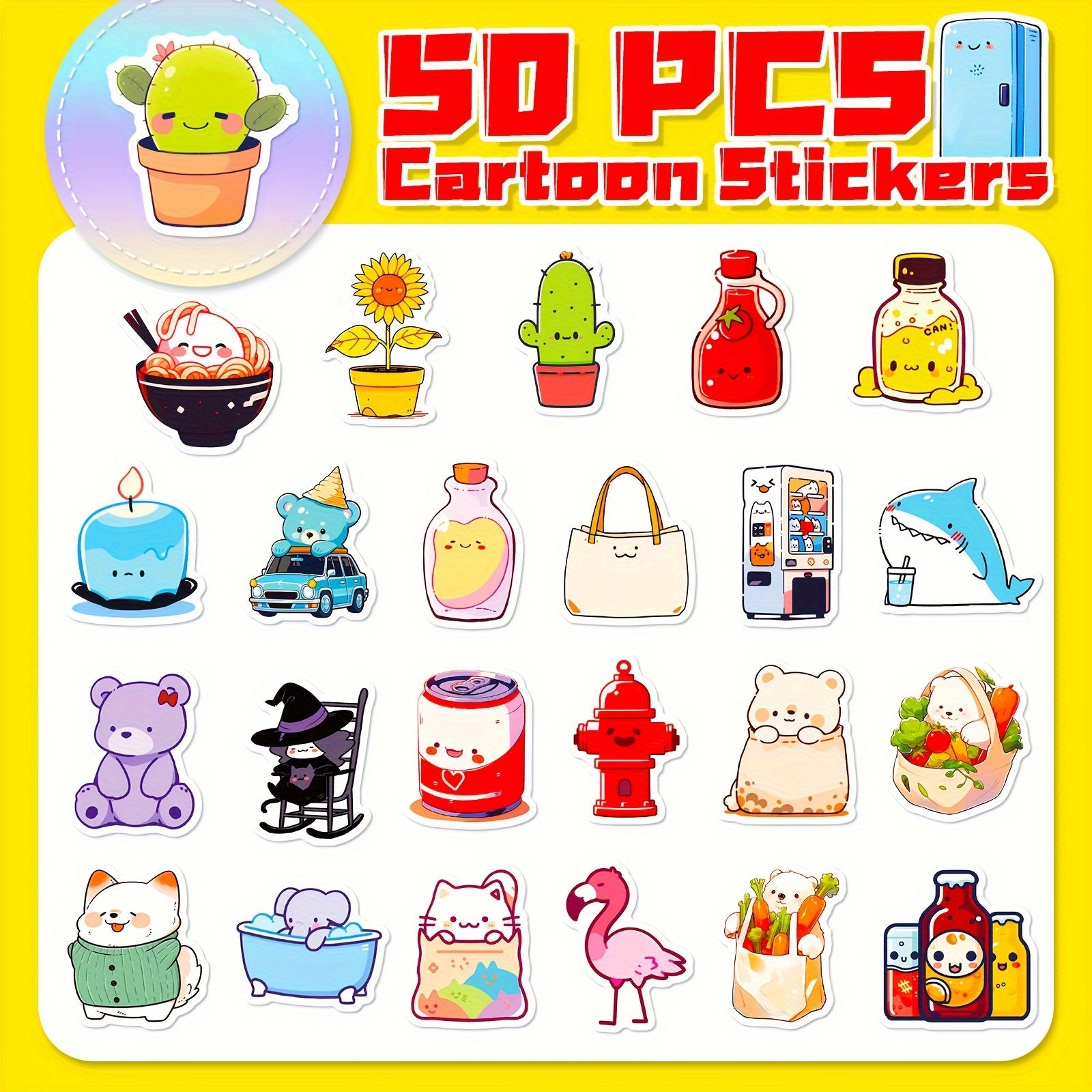 50pcs Cartoon Animal Stickers for Laptop Helmet Water Cup