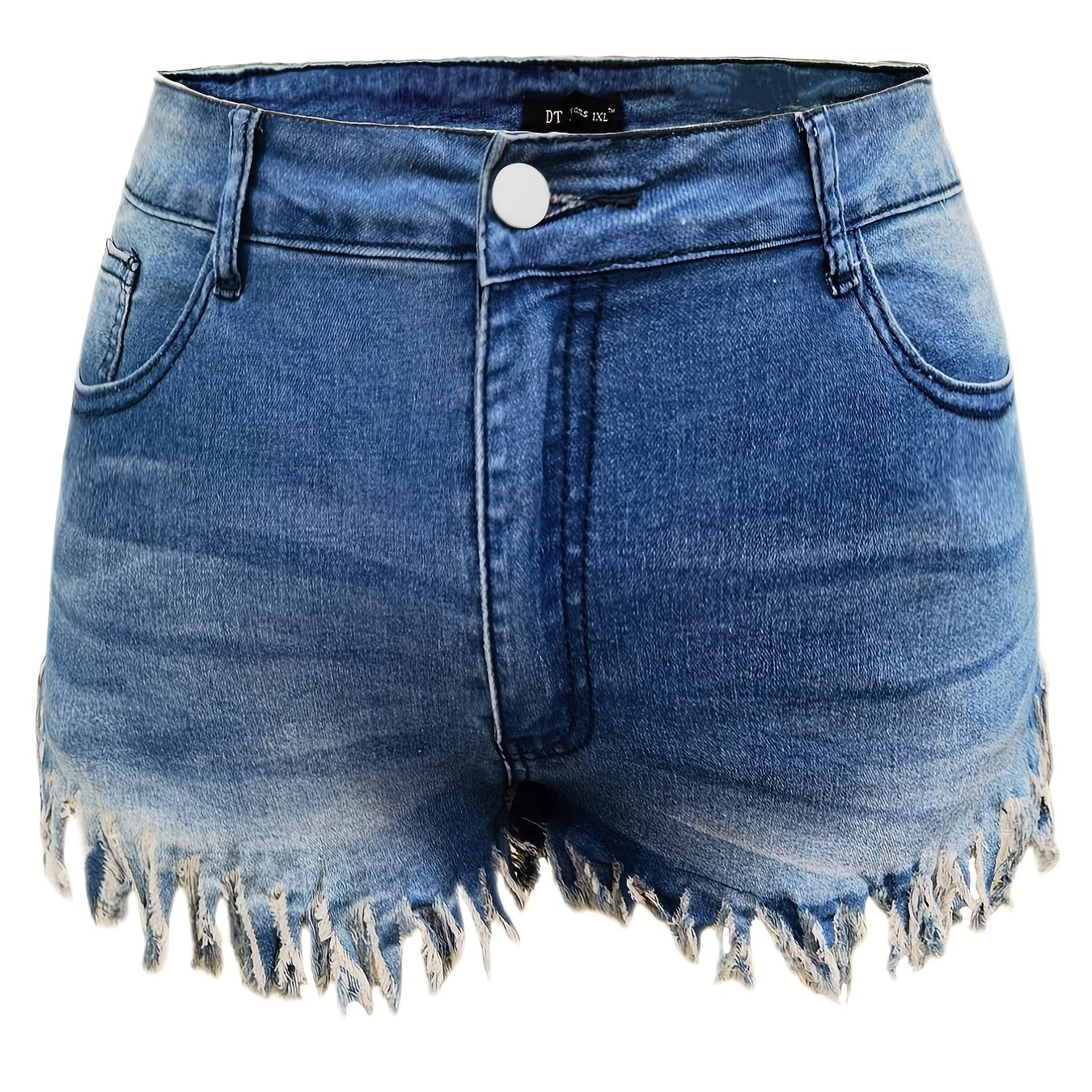 Denim Shorts Women's Solid Fringe Trim High Rise Button Fly Pocketed