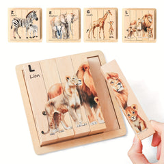 Wooden Animal Puzzle Toy 4 in 1 Animal Cognitive Puzzle Board
