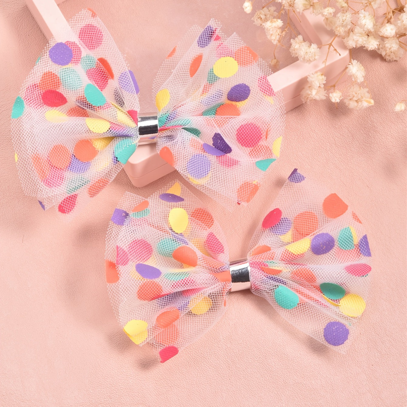 2pcs Girls Dots Prints Bow Hairpins Colorful Hair Clips