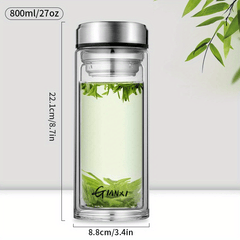 800ml Double Layer Glass Cup with Lid for Hot and Cold Beverages