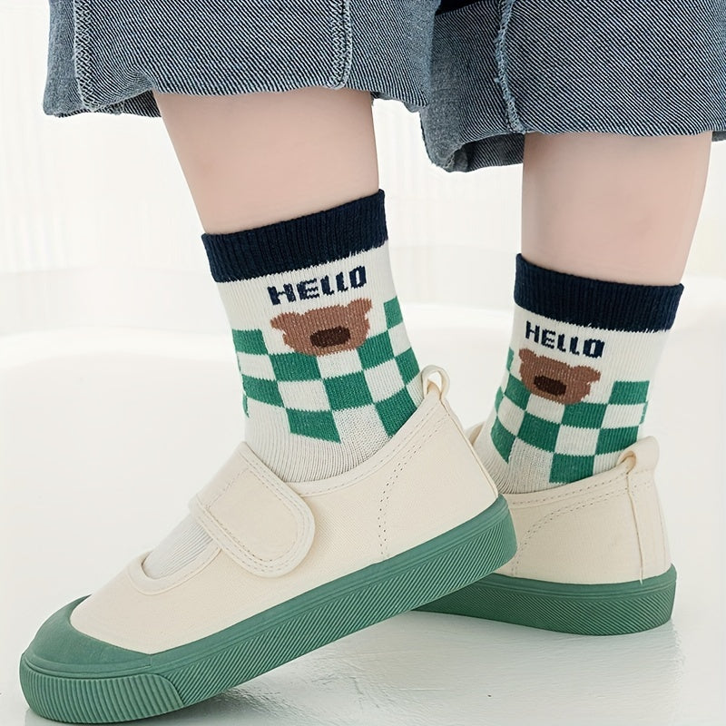 5pairs Boys Kids Crew Socks Cartoon Bear Pattern Socks