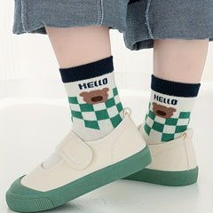 5pairs Boys Kids Crew Socks Cartoon Bear Pattern Socks
