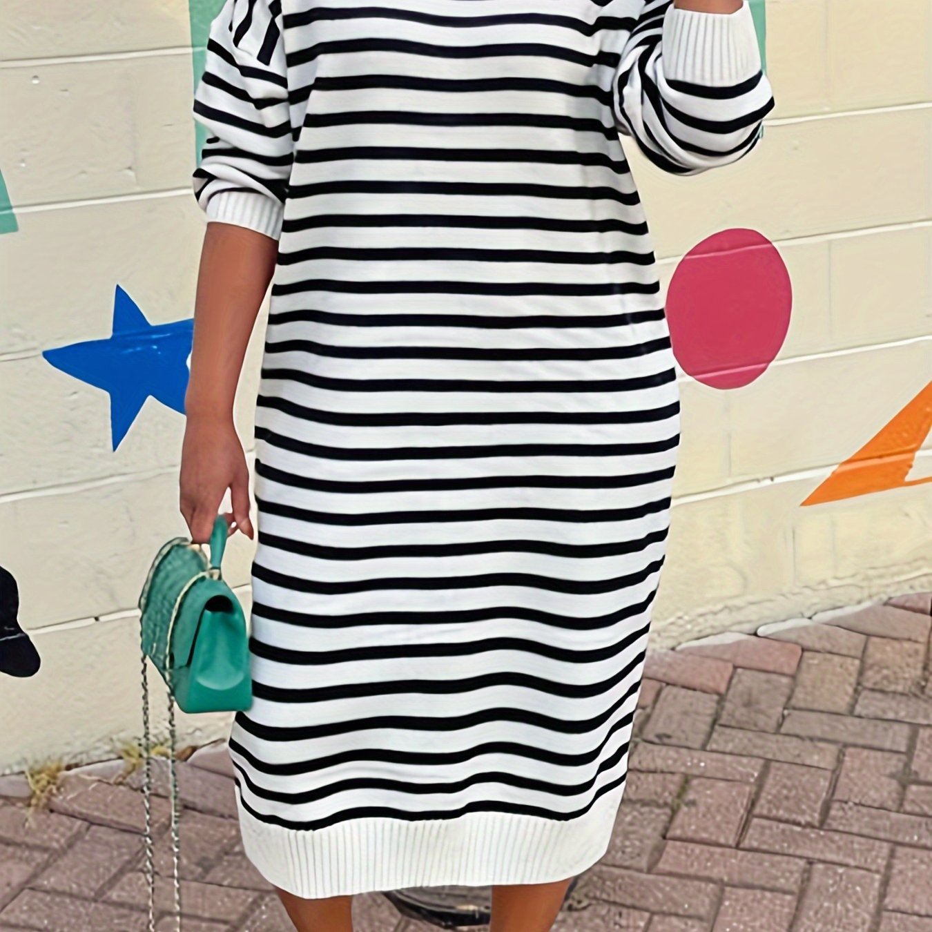 Preppy Dress Women's Plus Stripe Print Loose Fit