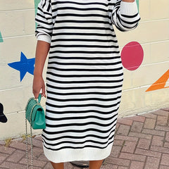 Preppy Dress Women's Plus Stripe Print Loose Fit