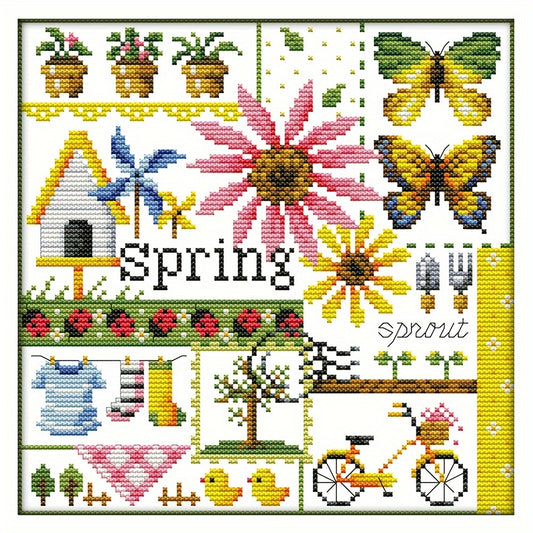 Four Seasons Stamped Cross Stitch Kit 14CT DIY Needlework Decor