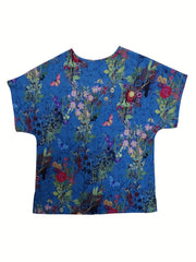 Tie Dye Floral Print Short Sleeve Blouse