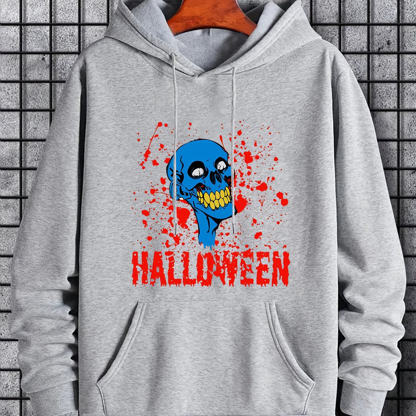 Men's Cartoon Skull Graphic Hoodie Halloween Style Drawstring Sweatshirt