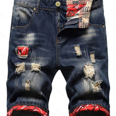 Distressed Knee Denim Shorts Men's Street Style