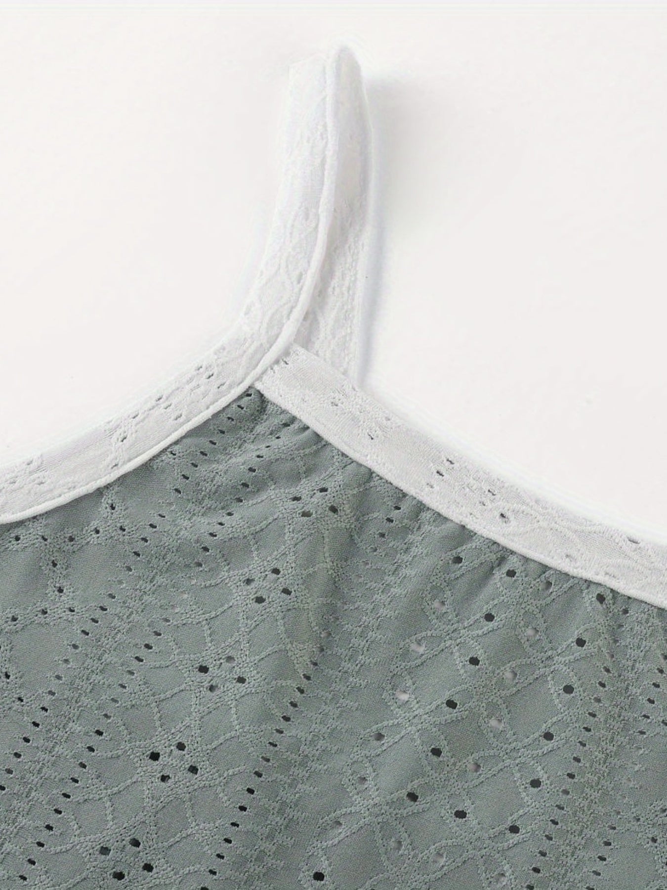 Eyelet Trim Cami Top Crew Neck Summer Sleeveless Top Women's Clothing