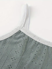 Eyelet Trim Cami Top Crew Neck Summer Sleeveless Top Women's Clothing