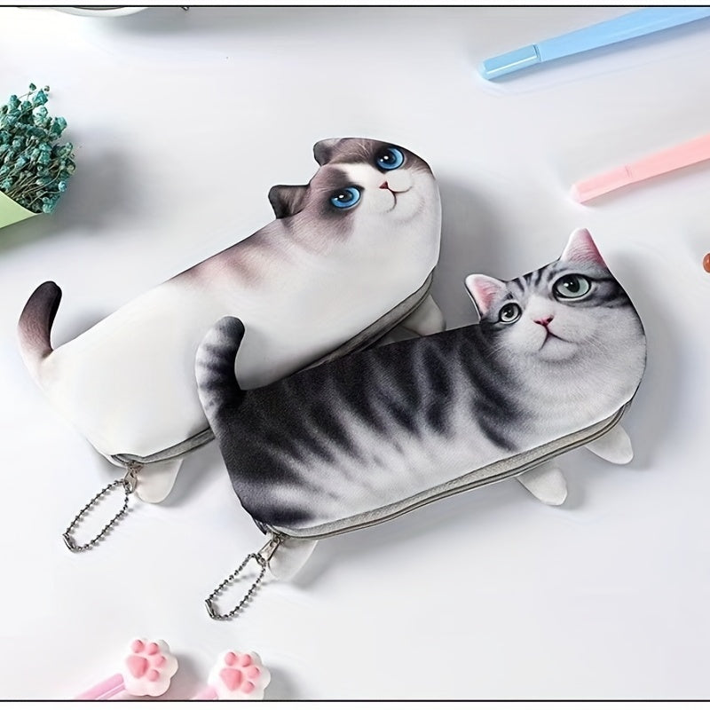 Simulation Cat Pencil Case Printed Cat Stationery Bag