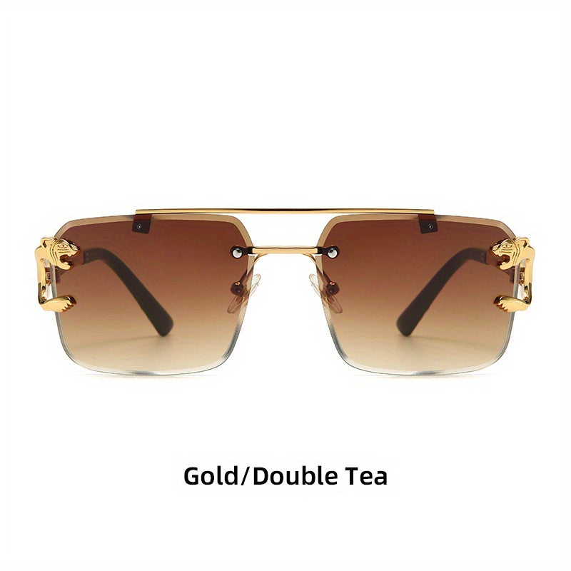 Men's Rimless Leopard Decor Sunglasses UV Protection