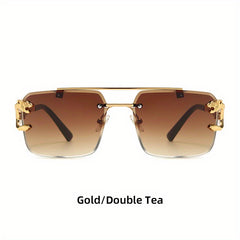 Men's Rimless Leopard Decor Sunglasses UV Protection