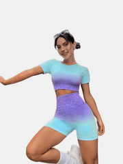 Gradient Ombre Yoga Shorts High Waist Running Gym Shorts Women's Activewear