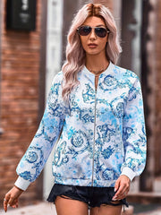 Floral Print Zip Up Jacket for Women
