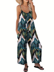 Graphic Print Wide Leg Jumpsuit Spaghetti Strap Sleeveless