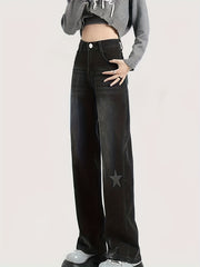 High Rise Straight Leg Jeans Dark Grey Y2K Style Denim Pants