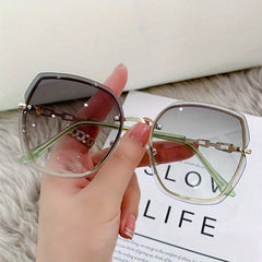 Oversized Rimless Sunglasses Women Rhinestone Chain Gradient Glasses UV400