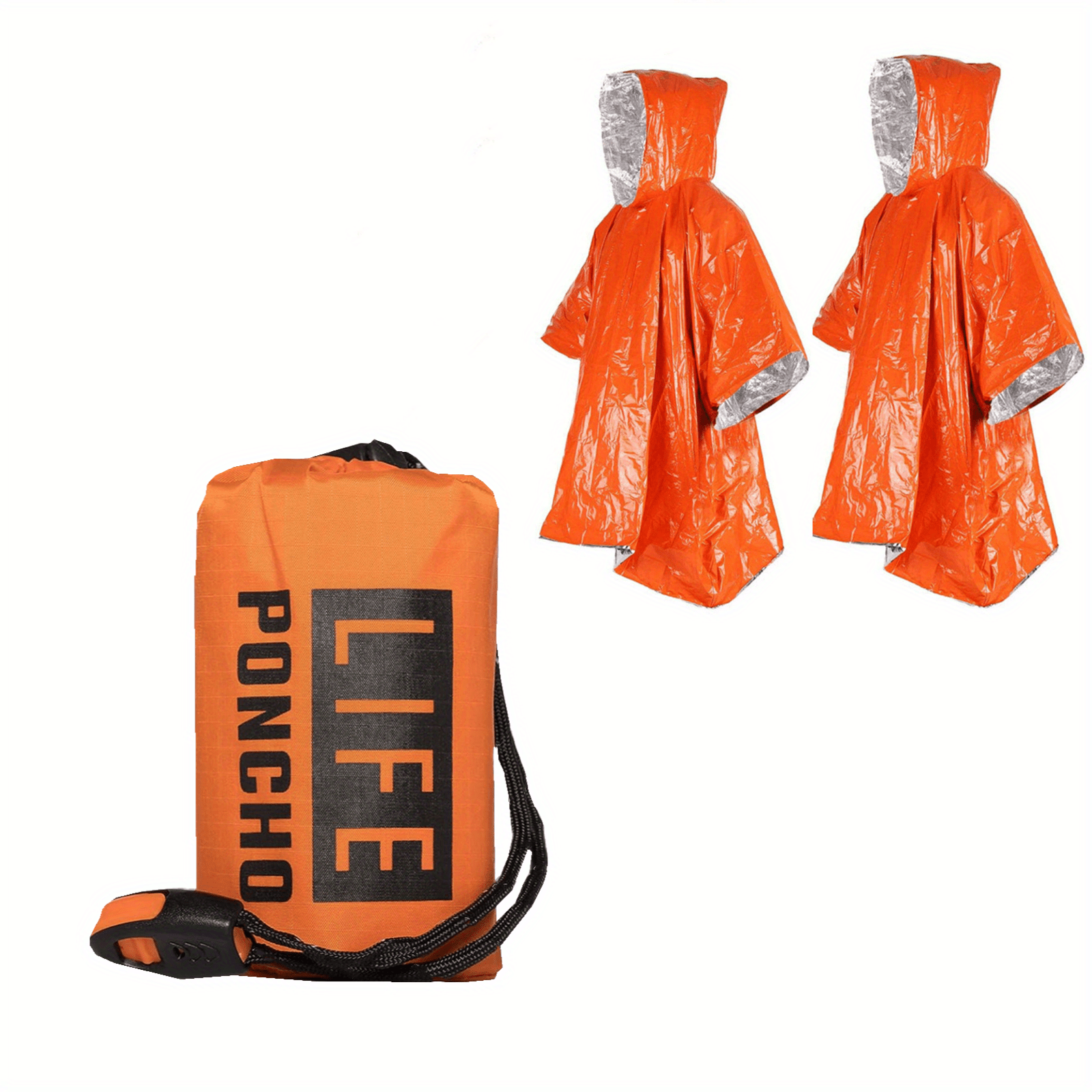 6pcs Emergency Rain Ponchos with Whistles & Storage Bag