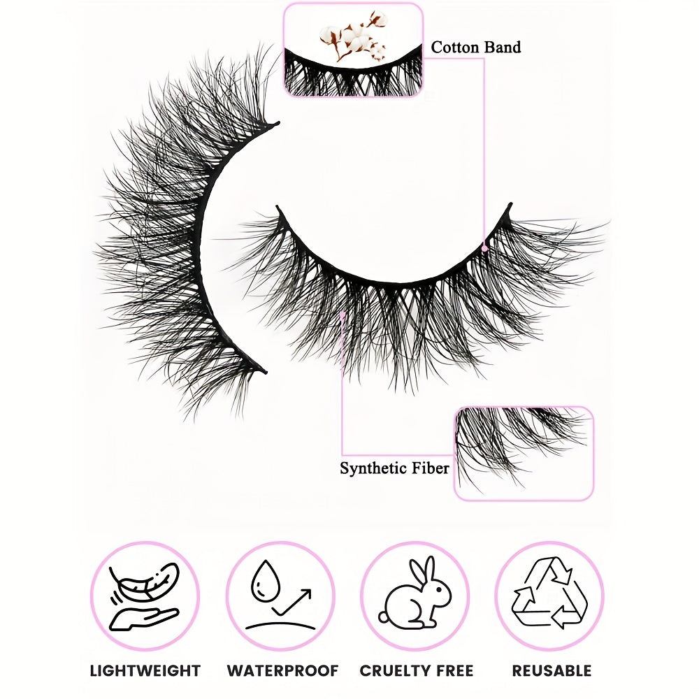 5 Pairs Natural False Eyelashes 3D Wispy 12 18mm Cat Eye Faux Mink Lashes