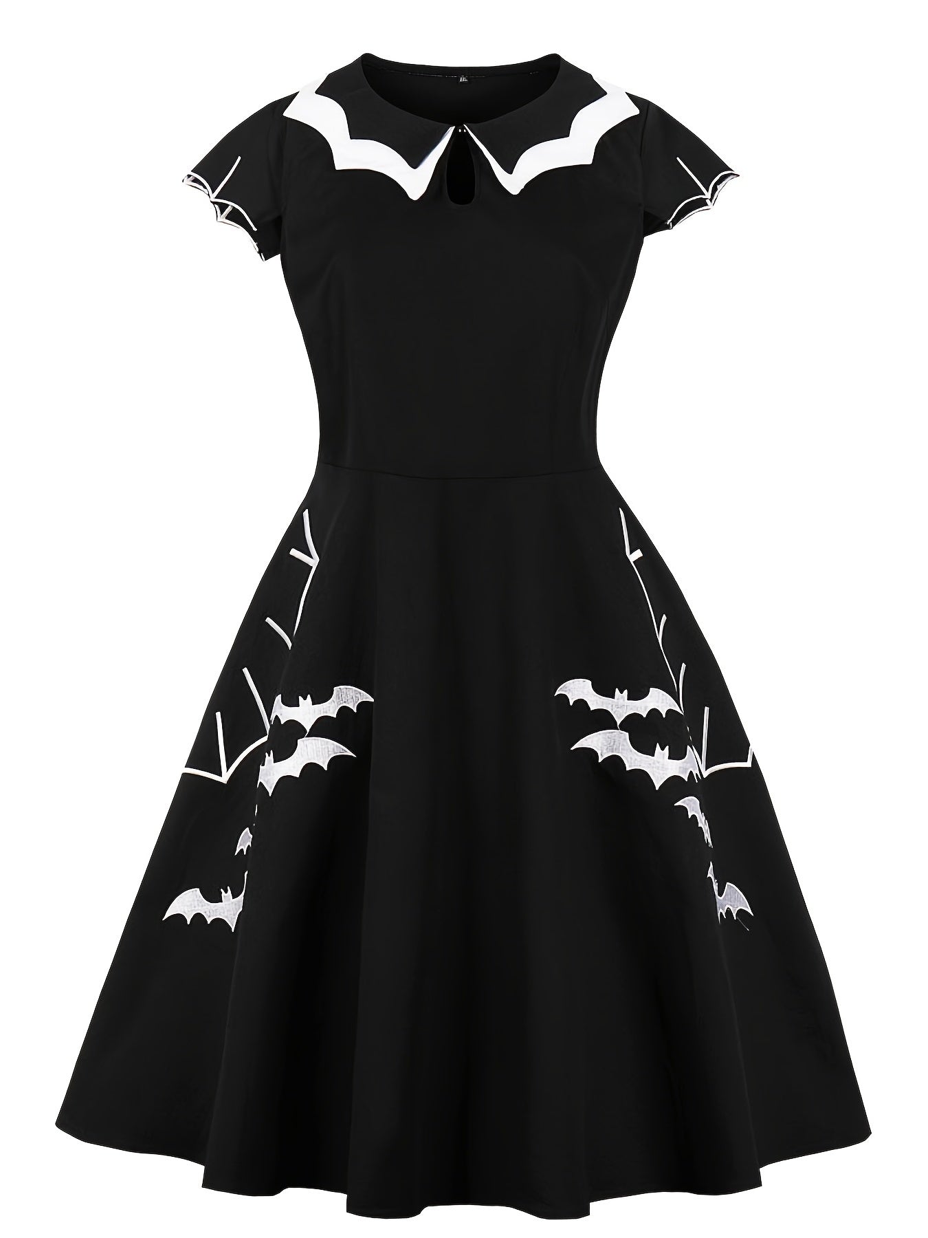 Plus Size Gothic Dress Bat & Spiderweb Embroidered Cap Sleeve
