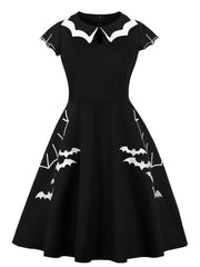 Plus Size Gothic Dress Bat & Spiderweb Embroidered Cap Sleeve