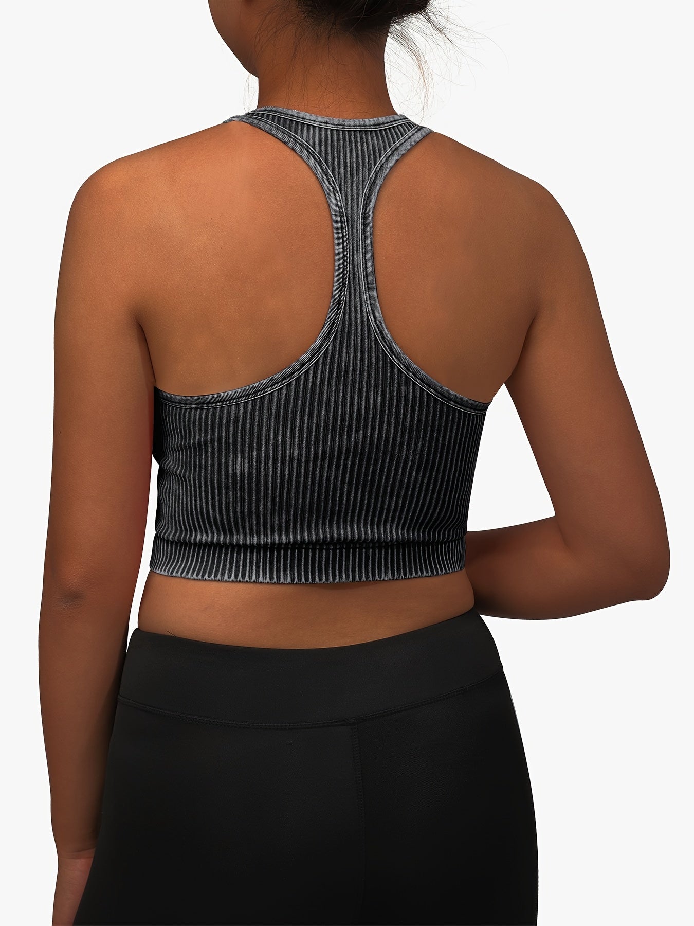 Ribbed Washed Sports Tank Top Sleeveless Fitness Training Top