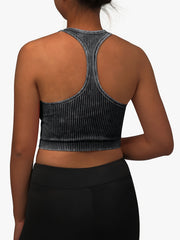 Ribbed Washed Sports Tank Top Sleeveless Fitness Training Top