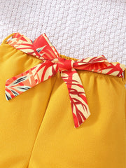 Girls Hawaiian Graphic Ruffle Top & Belted Shorts Set for Party Vacation