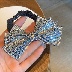 Crystal Rhinestone Bow Scrunchies Hair Tie Elastic Ponytail Holder