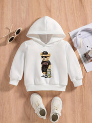 Bear And Skateboard Print Baby Boys Hooded Sweatshirt