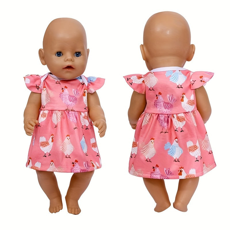 Pink Animal Print Dress for 17-18 Inch Dolls - Chicken & Hen Pattern