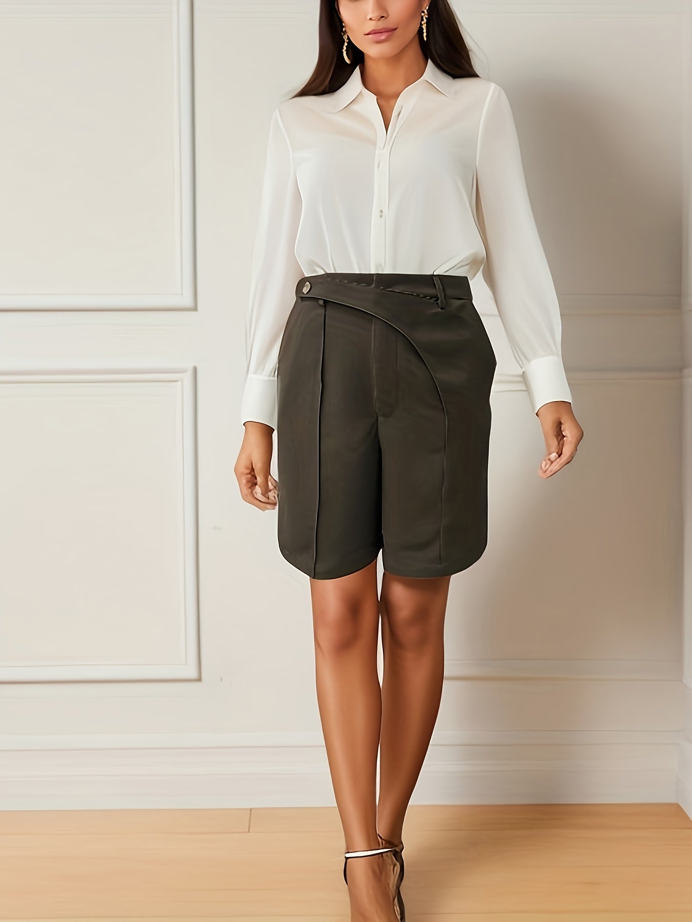 Solid Wide Leg Bermuda Shorts with Pockets