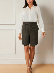 Solid Wide Leg Bermuda Shorts with Pockets