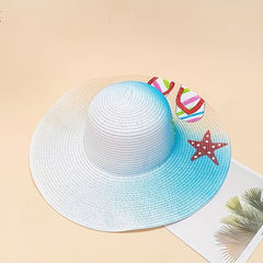 Hand Painted Sun Hat Wide Brim Sea Beach Graffiti Straw Hat