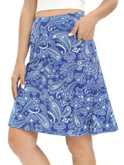 Paisley Print High Waist Pocket Skirt for Women