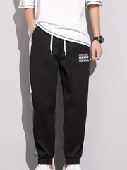 Men's Patchwork Cropped Pants Elastic Waist Drawstring Sports Pants