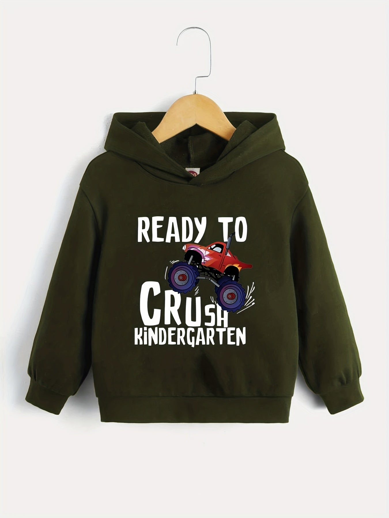 Boys Cartoon Car & Letter Print Hooded Sweatshirt