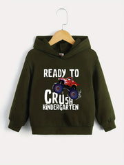 Boys Cartoon Car & Letter Print Hooded Sweatshirt