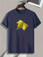 Leaf Pattern Print Men's Sports T-shirt for Fitness Activities