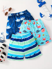 Boys Cartoon Crab Shark Striped Casual Shorts for Kids Summer Vacation Beach